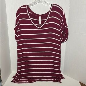 Zenana Outfitters Red Striped Relaxed Short Sleeve Tee